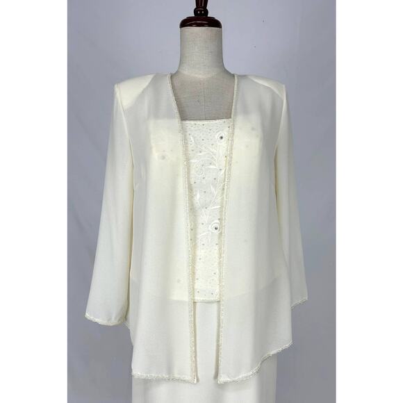 Chicas Dress Set Maxi Gown Jacket Women Medium Off White Embroidered Formal NWT - Picture 6 of 16